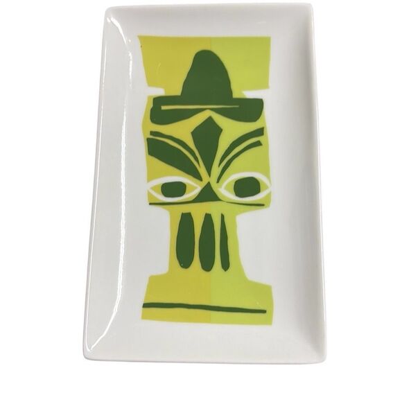 Crate & Barrel 4 Tiki Face Plates Luau Party Appetizer Tray 8" Jane Dixon - Picture 2 of 6